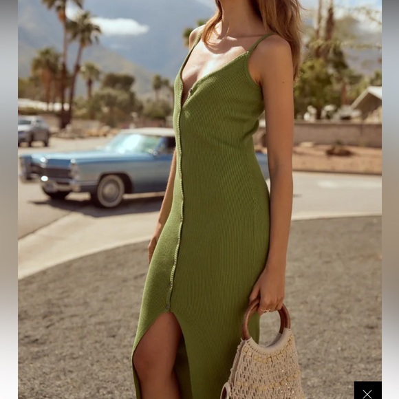 Blessed Vibes Green Ribbed Knit Button-Front Midi Dress - Picture 6 of 6